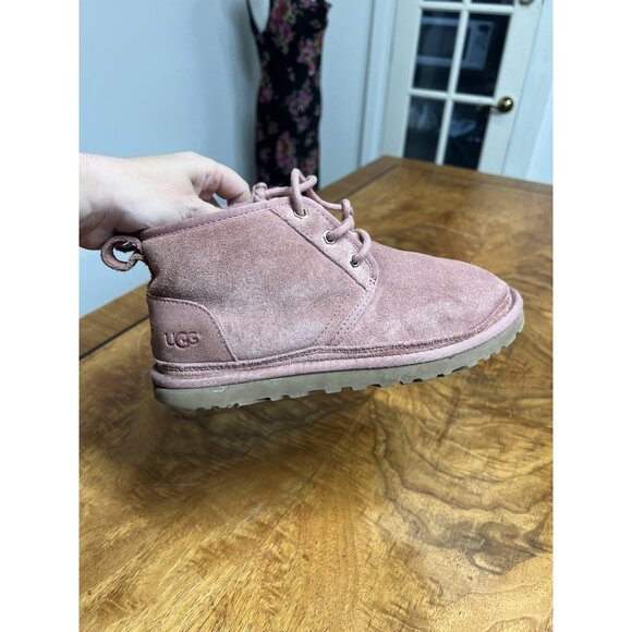 UGG Chukka Neumel Women’s 8 Boots Light Pink Suede Shearling Fur Lined Tie Rose - Picture 3 of 6
